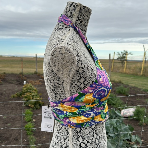 BNWT Zara Purple Floral Print Crop Top - Picture 9 of 14